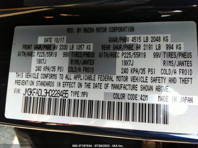 2017 MAZDA CX-5 GRAND SELECT VIN: JM3KFADL3H0228465