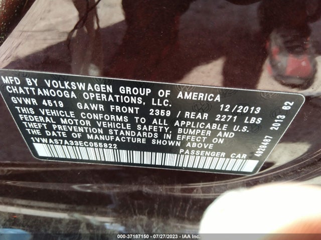 1VWAS7A33EC055822 Volkswagen Passat Wolfsburg Ed