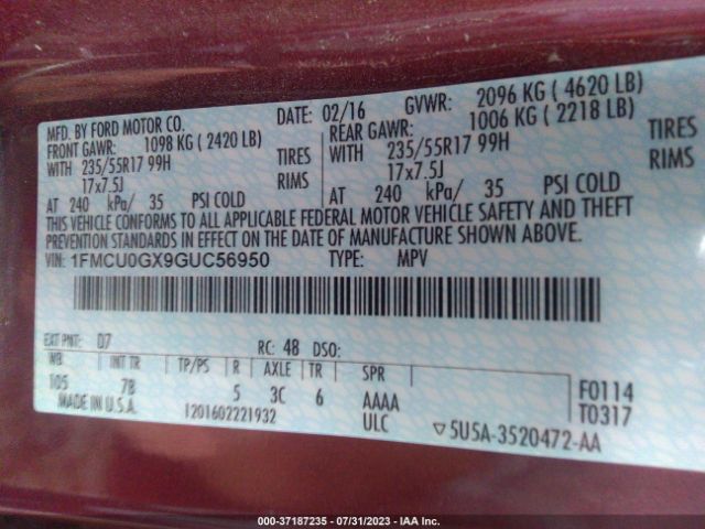 1FMCU0GX9GUC56950 Ford ESCAPE SE