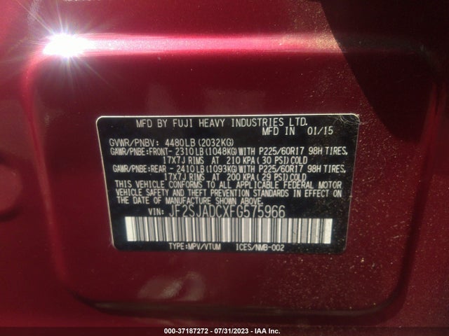2015 SUBARU FORESTER 2.5I PREMIUM VIN: JF2SJADCXFG575966