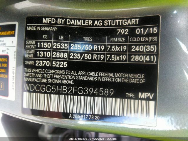 WDCGG5HB2FG394589 Mercedes-Benz Glk-class Glk 350