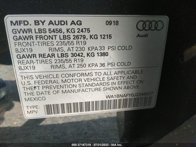 WA1BNAFY0J2245037 Audi Q5 Premium Plus