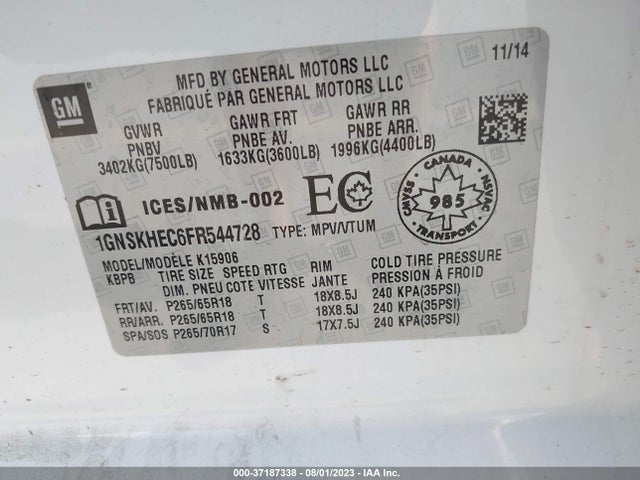 Chevrolet Suburban Ls 2015 1GNSKHEC6FR544728 Image 9
