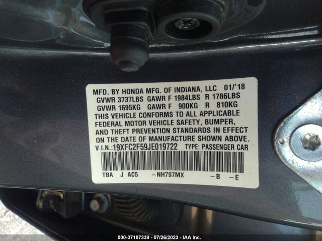 Honda Civic Sedan Lx 2018 19XFC2F59JE019722 Image 9
