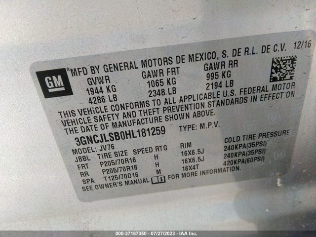 Chevrolet Trax Lt 2017 3GNCJLSB0HL181259 Image 15