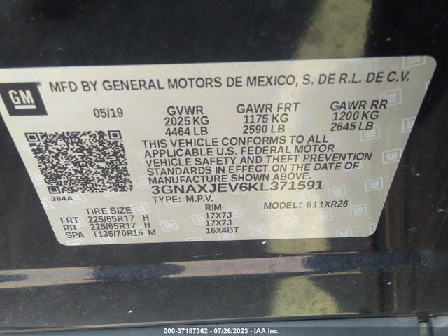 Chevrolet EQUINOX LT 2019 3GNAXJEV6KL371591 Image 9