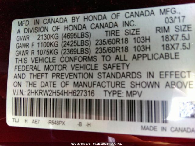 2HKRW2H54HH627316 Honda CR-V EX