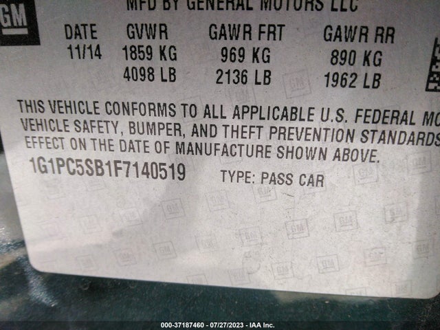 Chevrolet CRUZE LT 2015 1G1PC5SB1F7140519 Image 15