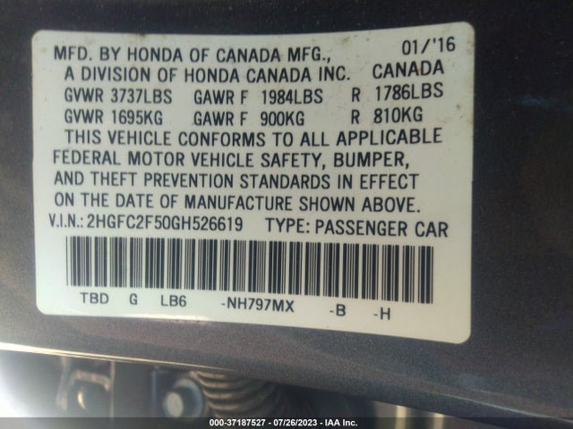 Honda Civic Sedan Lx 2016 2HGFC2F50GH526619 Image 9