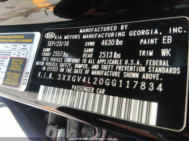 5XXGV4L20GG117834 KIA Optima Sxl Turbo