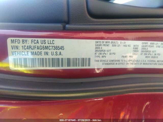 1C4RJFAG6MC736545 Jeep Grand Cherokee Laredo X