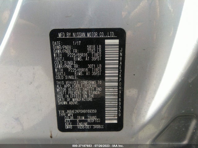 Nissan Quest Sv 2017 JN8AE2KP0H9169359 Image 9