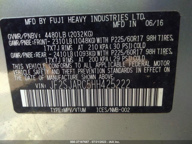 JF2SJARC5HH425222 Subaru Forester Limited