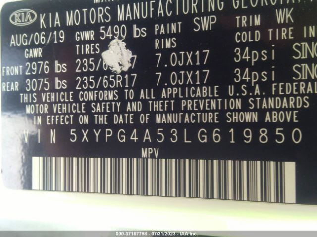 5XYPG4A53LG619850 KIA Sorento Lx V6