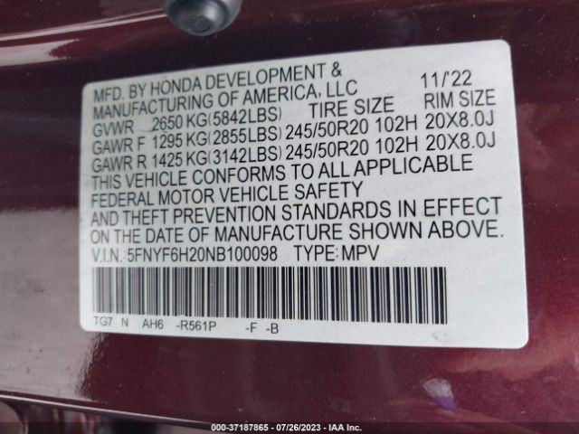 5FNYF6H20NB100098 Honda Pilot Special Edition