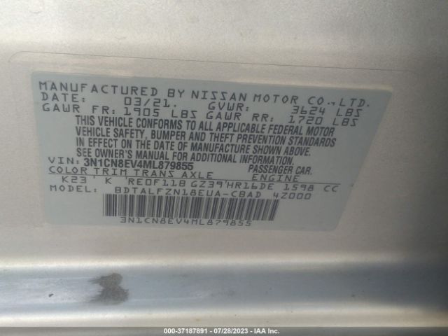 3N1CN8EV4ML879855 Nissan VERSA SV