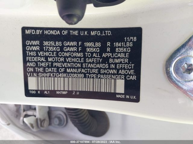 SHHFK7G49KU208399 Honda Civic Sport