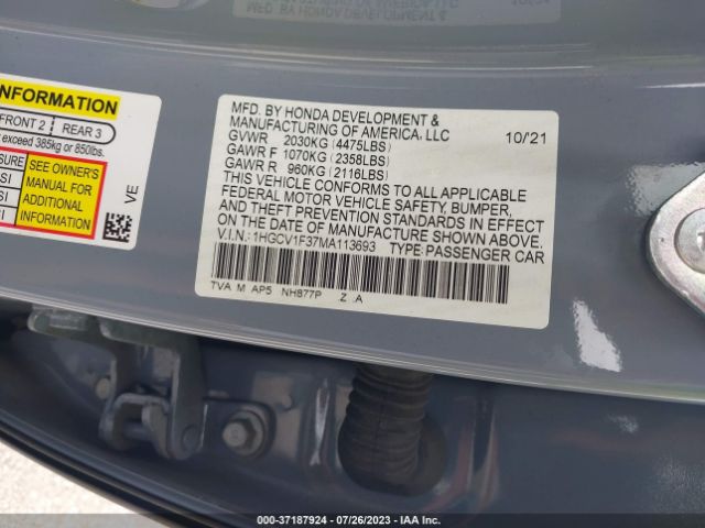 1HGCV1F37MA113693 Honda Accord Sedan Sport