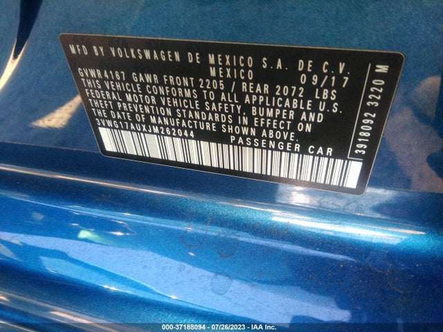 3VWG17AUXJM262044 Volkswagen GOLF S/SE