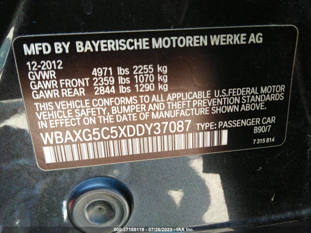 2013 BMW 5 SERIES 528I VIN: WBAXG5C5XDDY37087