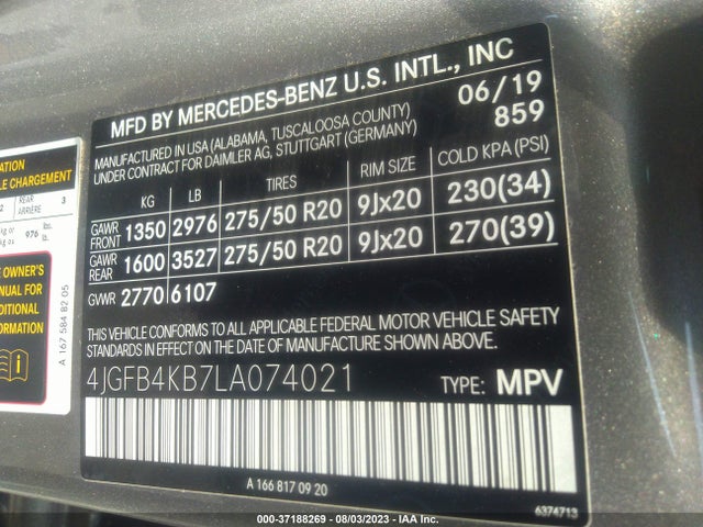 4JGFB4KB7LA074021 Mercedes-Benz Gle Gle 350