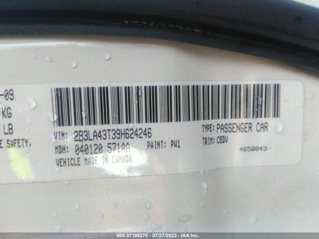 2009 DODGE CHARGER POLICE VIN: 2B3LA43T39H624246