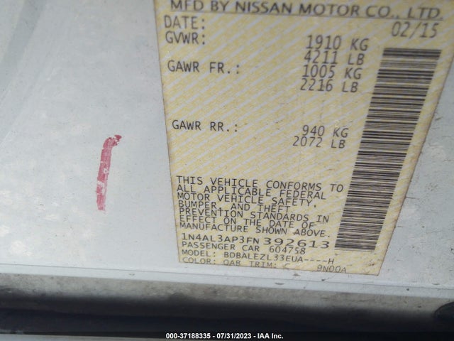 Nissan Altima 2.5 S 2015 1N4AL3AP3FN392613 Image 9