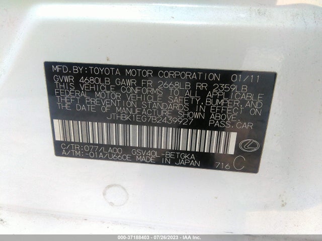 2011 LEXUS ES 350 JTHBK1EG7B2439927 Photo 8