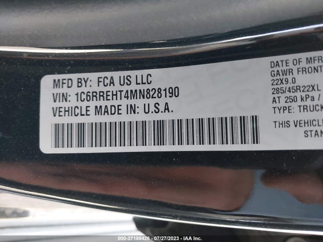 2021 RAM 1500 LIMITED VIN: 1C6RREHT4MN828190