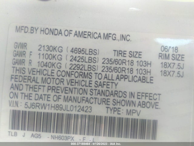 Honda Cr-v Ex-l 2018 5J6RW1H89JL012423 Image 10
