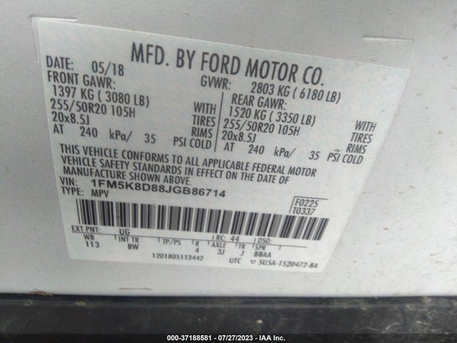 2018 FORD EXPLORER 1FM5K8D88JGB86714 Photo 8