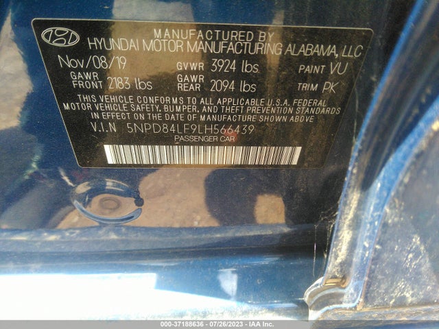 2020 HYUNDAI ELANTRA SEL VIN: 5NPD84LF9LH566439