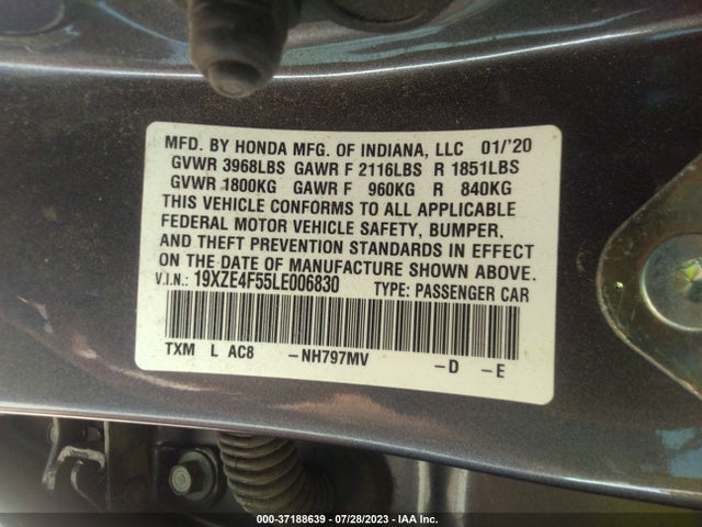 2020 HONDA INSIGHT EX VIN: 19XZE4F55LE006830