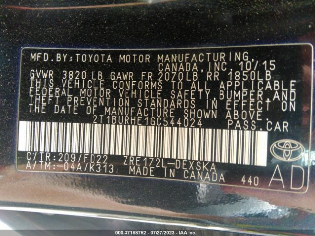 2T1BURHE1GC544024 Toyota Corolla S