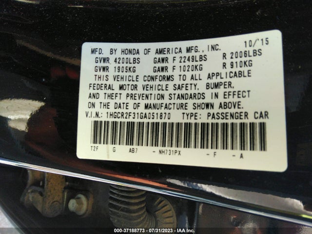 Honda Accord Sedan Lx 2016 1HGCR2F31GA051870 Image 9