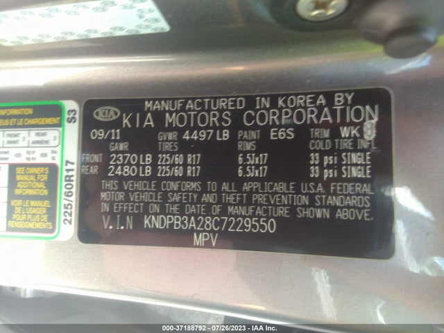 2012 KIA SPORTAGE LX VIN: KNDPB3A28C7229550