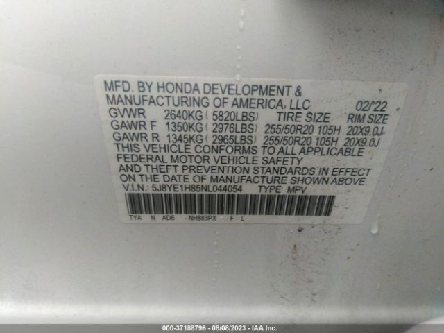 5J8YE1H85NL044054 Acura Mdx W/advance Package