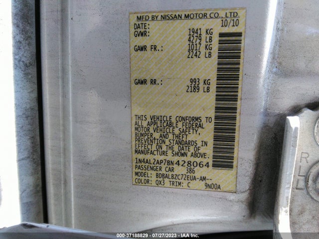 2011 NISSAN ALTIMA 2.5 S VIN: 1N4AL2AP7BN428064