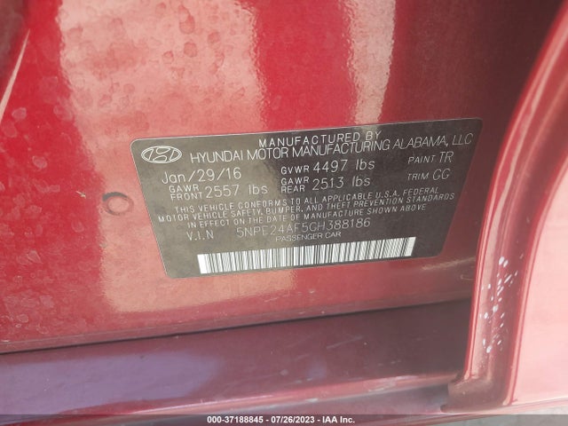 Hyundai Sonata 2.4l Se 2016 5NPE24AF5GH388186 Image 9
