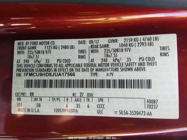 Ford ESCAPE SEL 2018 1FMCU9HD8JUA17566 Image 9