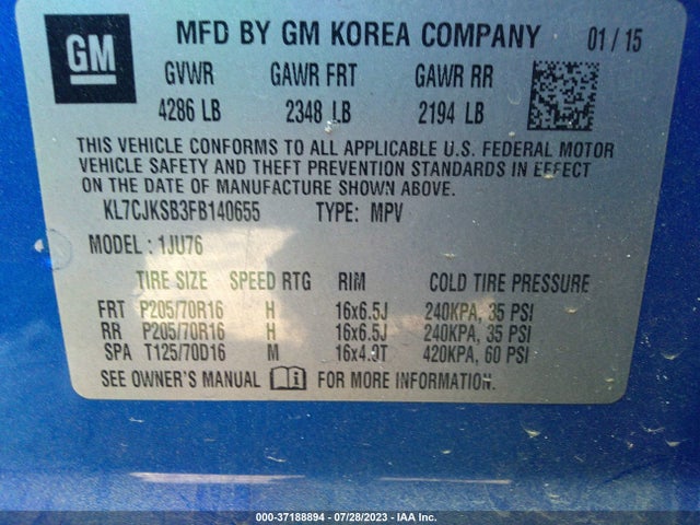 Chevrolet TRAX LS 2015 KL7CJKSB3FB140655 Image 9