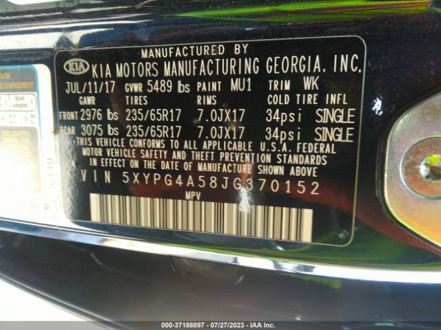 5XYPG4A58JG370152 KIA Sorento Lx V6