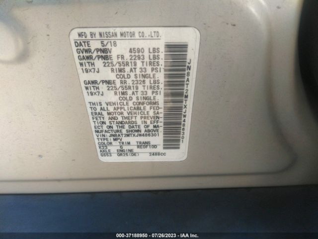 JN8AT2MTXJW486301 Nissan Rogue Sl