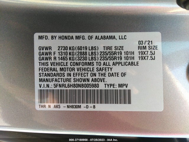 Honda Odyssey Touring 2022 5FNRL6H80NB005980 Image 15