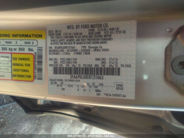 3FA6P0LU0ER121063 Ford Fusion Se Hybrid