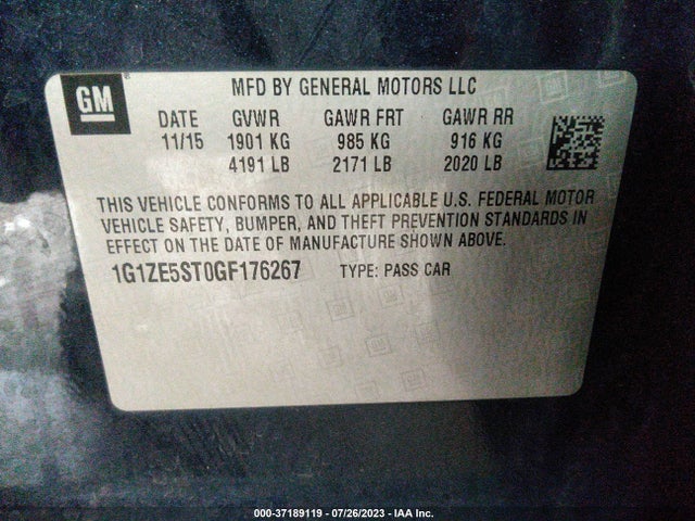 Chevrolet MALIBU LT 2016 1G1ZE5ST0GF176267 Image 9