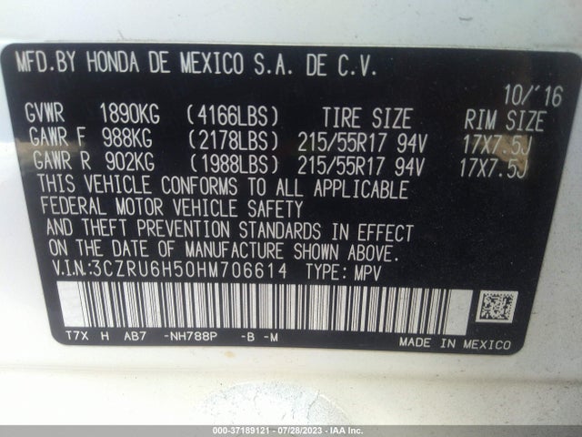 Honda HR-V EX 2017 3CZRU6H50HM706614 Image 9