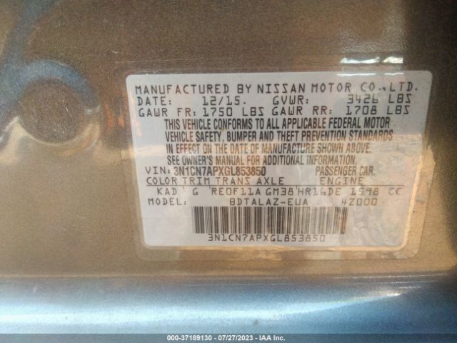 3N1CN7APXGL853850 Nissan VERSA