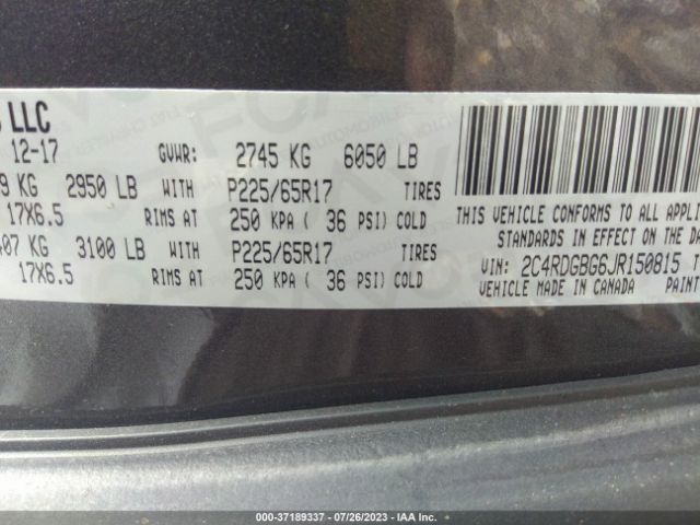 2C4RDGBG6JR150815 Dodge Grand Caravan Se