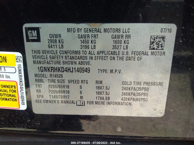 Chevrolet Traverse Lt 2017 1GNKRHKD4HJ140949 Image 9